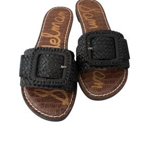 Sam Edelman Black and Brown Slide Sandals with Buckle
